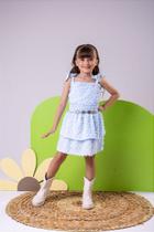 Conjunto Blogueirinha Clarissa Azul Bebê - Blusinha, Saia e Cinto