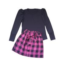 Conjunto Blogueirinha Saia Xadrez Outono/Inverno