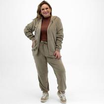 Conjunto Blue Rose Plush Plus Size Blusa com Zíper e calça Jogging Feminino