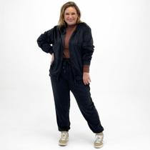 Conjunto Blue Rose Plush Plus Size Blusa com Zíper e calça Jogging Feminino