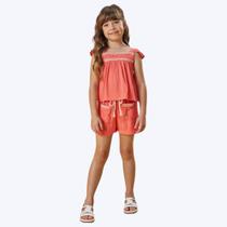 Conjunto Blusa Bata Boxy E Shorts Em Viscose Infantil Menina Infanti 85233 Rosa
