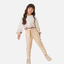 Conjunto Blusa Bata Boxy Em Visco Twill E Calça Em Malha Twill Brilho Infantil Menina Infanti 80148 Offwhite