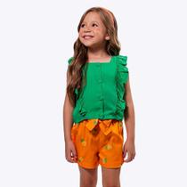 Conjunto Blusa Bata e Shorts Sarja Laranja Estampado Infantil Menina Vigat 4900