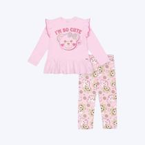 Conjunto Blusa Bata Manga Longa E Calça Legging Bebê Menina Mundo Cinti 10354 Natural