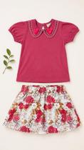 Conjunto Blusa Bordada e Saia Estampada Infantil Milon Cor:RosaTamanho:6 Conjunto Blusa Bordada e Saia Estampada Infantil Milon Cor:RosaTamanho:6