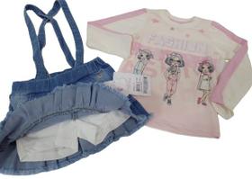 Conjunto Blusa Bordada + Saia Jeans Menina Paraiso Rf 13241 Conjunto Blusa Bordada + Saia Jeans Menina Paraiso Rf 13241