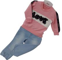 Conjunto Blusa Bordado + Calça Jeans Menina Paraiso Rf 13067 Conjunto Blusa Bordado + Calça Jeans Menina Paraiso Rf 13067