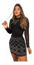 Conjunto Blusa Bory De Tule Manga Longa E Saia Strass Conjunto Blusa Bory De Tule Manga Longa E Saia Strass