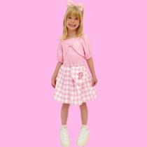 Conjunto Blusa Boxy MC Infanti Barbie Style e Saia Infanti Barbie Fashion com Bolsa