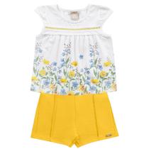 Conjunto blusa branca floral e short amarelo Kiko e Kika