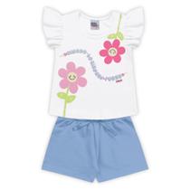 Conjunto Blusa Branca Floral E Short Lilas Kiko E Kika