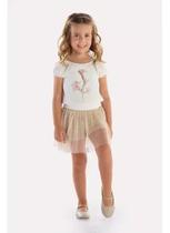 Conjunto Blusa Ciganinha com Short-Saia em Tule Kiki Xodo Cor:Off WhiteTamanho:2