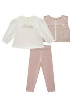 Conjunto Blusa Colete e Legging Algodão Estilosa Rosa Menina Conjunto Blusa Colete e Legging Algodão Estilosa Rosa Menina