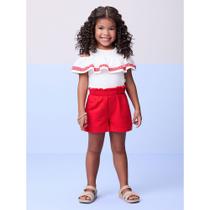 Conjunto Blusa com Babadinhos e Short Branco/Vermelho - Momi