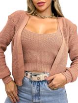 Conjunto Blusa com Cropped Tricô Inverno