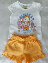 CONJUNTO BLUSA COM ESTAMPA E SHORTS MOLETINHO JACA LELE Laranja CONJUNTO BLUSA COM ESTAMPA E SHORTS MOLETINHO JACA LELE Laranja