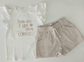 CONJUNTO BLUSA COM FRASE MOTIVACIONAL E SHORTS TEXTURIZADO NINI & BAMBINI Estampado