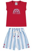 Conjunto Blusa Com Lantejoulas Mais Short Listrado Detalhe em Botões Infantil Feminino Conjunto Blusa Com Lantejoulas Mais Short Listrado Detalhe em Botões Infantil Feminino