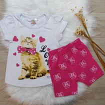 Conjunto Blusa com Shorte Branco com Pink