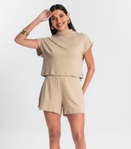 Conjunto Blusa com Shorts Feminino de Molecotton Marrom
