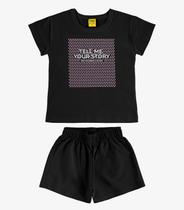 Conjunto Blusa com Shorts Meia Malha Rovi Kids Preto Conjunto Blusa com Shorts Meia Malha Rovi Kids Preto