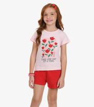 Conjunto Blusa com Shorts Meia Malha Rovi Kids Rosa