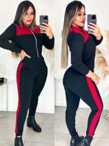 Conjunto blusa com zíper frontal, capuz e calça com bolsos em Tecido Crepe Premium, conjunto feminino preto legging jaqueta casaco touca frio inverno Conjunto blusa com zíper frontal, capuz e calça com bolsos em Tecido Crepe Premium, conjunto feminino preto legging jaqueta casaco touca frio inverno