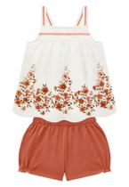 Conjunto Blusa Cotton Shorts Malha Flores Milon