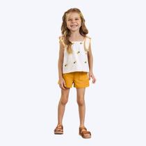 Conjunto Blusa Cropped Branca e Shorts Amarelo Infantil Menina Nanai 6000281
