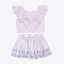 Conjunto Blusa Cropped Detalhe Bordado e Saia com Shorts Embutido Infantil Feminino Paraiso 15574