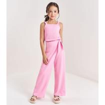 Conjunto Blusa Cropped e Calça Wide Leg em Malha Lastex Beli.me