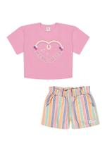Conjunto Blusa Cropped E Short Listrado Rosa Abrange Conjunto Blusa Cropped E Short Listrado Rosa Abrange