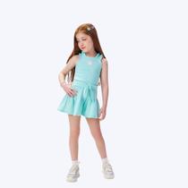 Conjunto Blusa Cropped E Shorts Em Moletinho Waffle Infantil Menina Mundo Cinti 12553 Verde