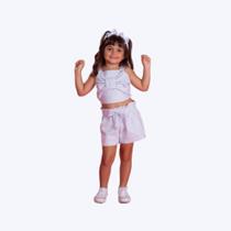 Conjunto Blusa Cropped e Shorts Listras Infantil Menina Precoce 5485 Conjunto Blusa Cropped e Shorts Listras Infantil Menina Precoce 5485