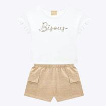 Conjunto Blusa Cropped e Shorts Moletinho Sarja Infantil Feminino Milon 2000410