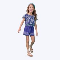 Conjunto Blusa Cropped E Shorts Moletom Infantil Menina Nanai 6000304 Azul Conjunto Blusa Cropped E Shorts Moletom Infantil Menina Nanai 6000304 Azul