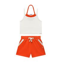 Conjunto Blusa Cropped/Short Marrom Em Moletinho Nina Go