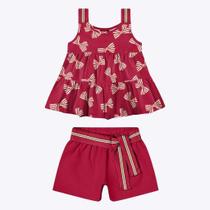 Conjunto Blusa de Alça Laço e Short Liso Infantil Menina Kyly 1000524