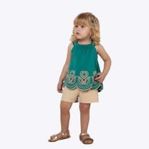 Conjunto Blusa de Alça Verde e Short em Malha Bege Infantil Menina Milon 2000540