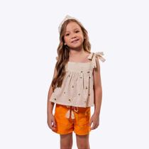 Conjunto Blusa de Alcinha Bordado Florzinha e Shorts Laranja Infantil Menina Vigat 4880