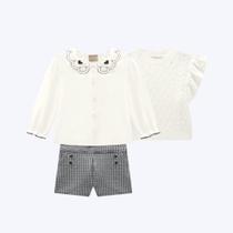 Conjunto Blusa De Manga Longa Com Colete De Tricot E Shorts Tweed Infantil Menina Milon 2000774 Offwhite Conjunto Blusa De Manga Longa Com Colete De Tricot E Shorts Tweed Infantil Menina Milon 2000774 Offwhite