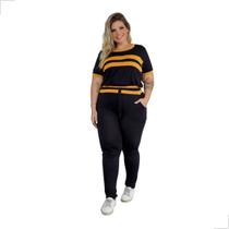 Conjunto Blusa E Calça Com Recortes Plus Size