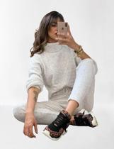 Conjunto Blusa e Calça de Tricô Manga Longa Tricot Quentinho Mousse Feminino Moda Outono/Inverno