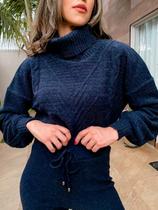 Conjunto Blusa e Calça de Tricô Manga Longa Tricot Quentinho Mousse Feminino Moda Outono/Inverno