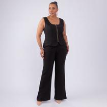 Conjunto blusa e calça plus size alfaiataria com bolso fem