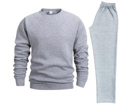 Conjunto blusa e calça sem bolsos e sem cordão em moletom flanelado cor cinza claro recomendado para visita em presidio