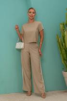 Conjunto Blusa e Calça Wide Leg Viscose Feminino Elegante Confortável faixa lateral Conjunto Blusa e Calça Wide Leg Viscose Feminino Elegante Confortável faixa lateral