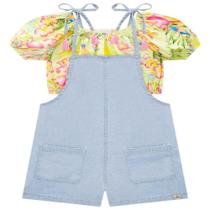 Conjunto Blusa e Jardineira curta Verão Menina Infanti