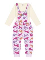 Conjunto Blusa E Jardineira Estampada Natural E Lilás Abrange