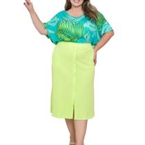 Conjunto Blusa e Saia Canelada Verão Veste até 48 Moda Maior Conjunto Blusa e Saia Canelada Verão Veste até 48 Moda Maior